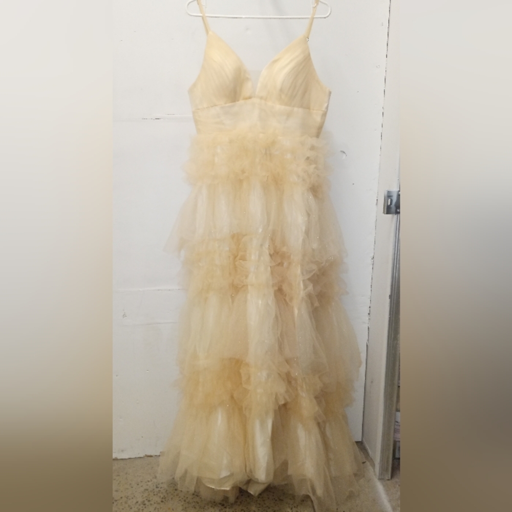#8Champagne Frilly Fluff Gown